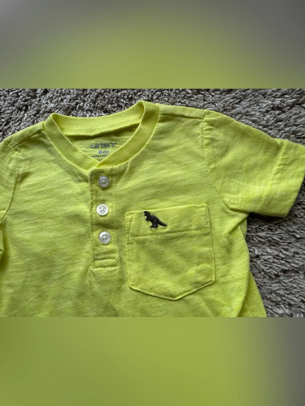 Carter’s Baby Boy Neon Yellow Dinosaur Pocket Henley Tee 6M